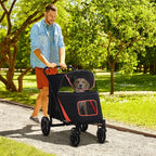 One-Click Foldable Stroller for Large Medium Small Dogs, Pet, Cats with Storage