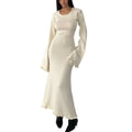 Solid Color Backless Knitted Long Dress for Women