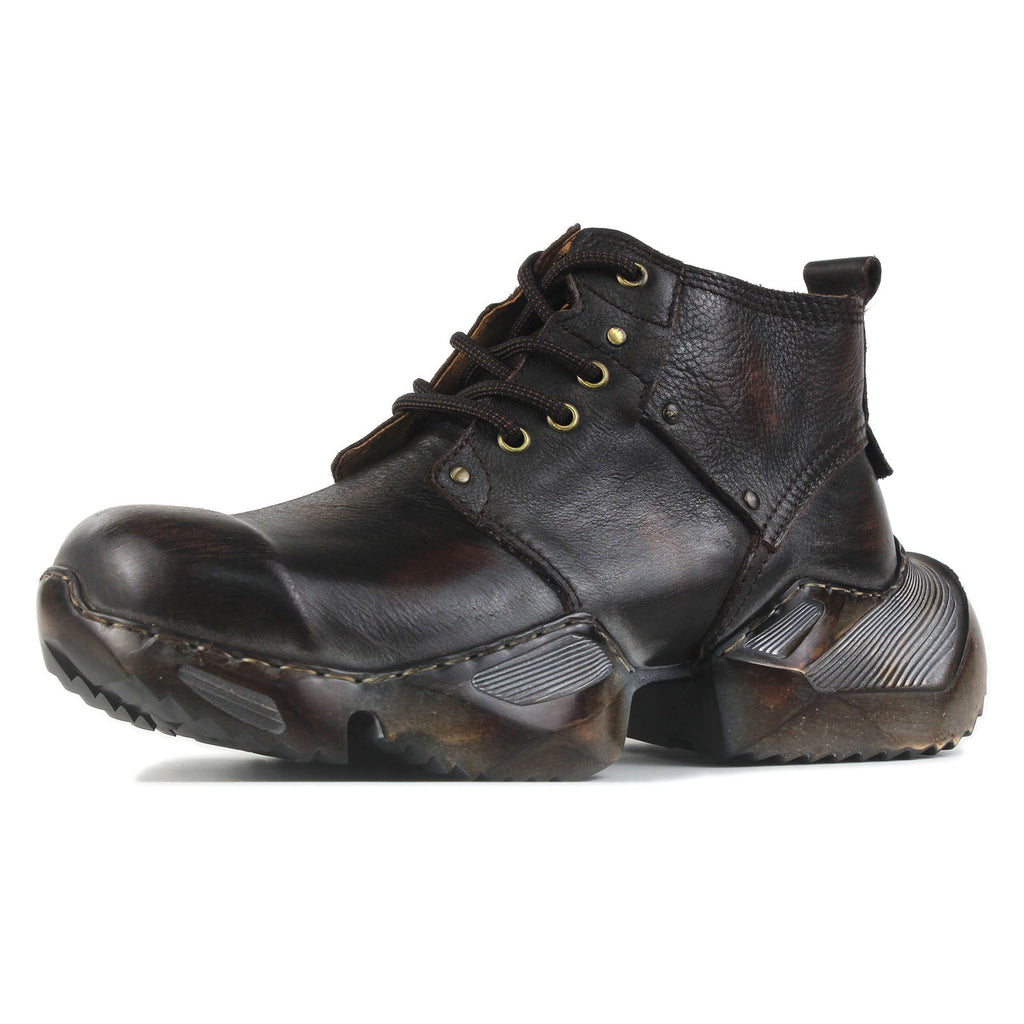 Men's Leather athletic walking Moto Boots OS-5008-S-1 Retro Darkbrown