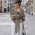 High End French Large Collared Lace up Windbreaker Women Autumn Coat