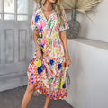 Spring Summer Casual Bohemian Holiday High Waist Geometric Abstract Contrast Color Dress Women Clothing