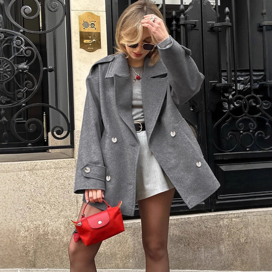 Autumn Winter Casual Laid Back All Match Mid Length Woolen Women Blazer