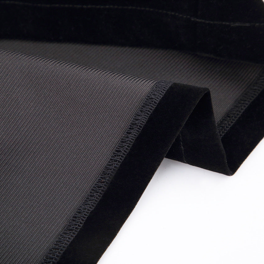 Autumn Winter Halloween Square Collar Black Long Pleuche Dress Women Clothing Hip Puff Sleeve
