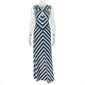 Graceful Personality Women Printed Black White Striped Suspender Dress V neck Hollow Out Cutout Maxi Dress