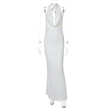 Women Clothing Summer Sexy Deep V Plunge Halter Lace up Backless Sheath Dress