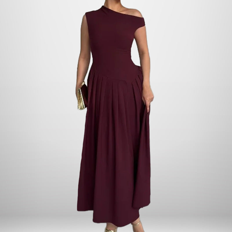 Spring Elegant Diagonal Collar Slim Slimming Maxi Dress