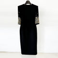 Autumn Winter Heavy Industry Beads Diamond Five Quarter Sleeve Mid Length Dress
