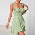 Women Clothing Waist Tight A line Ruffled Vacation Casual Ballet Cami Dress