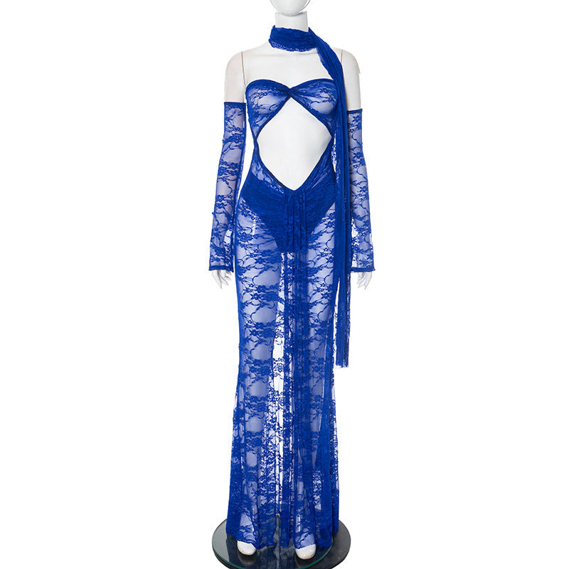 Summer Women Clothing Sexy Bandeau Matching Long Sleeve Lace Dress
