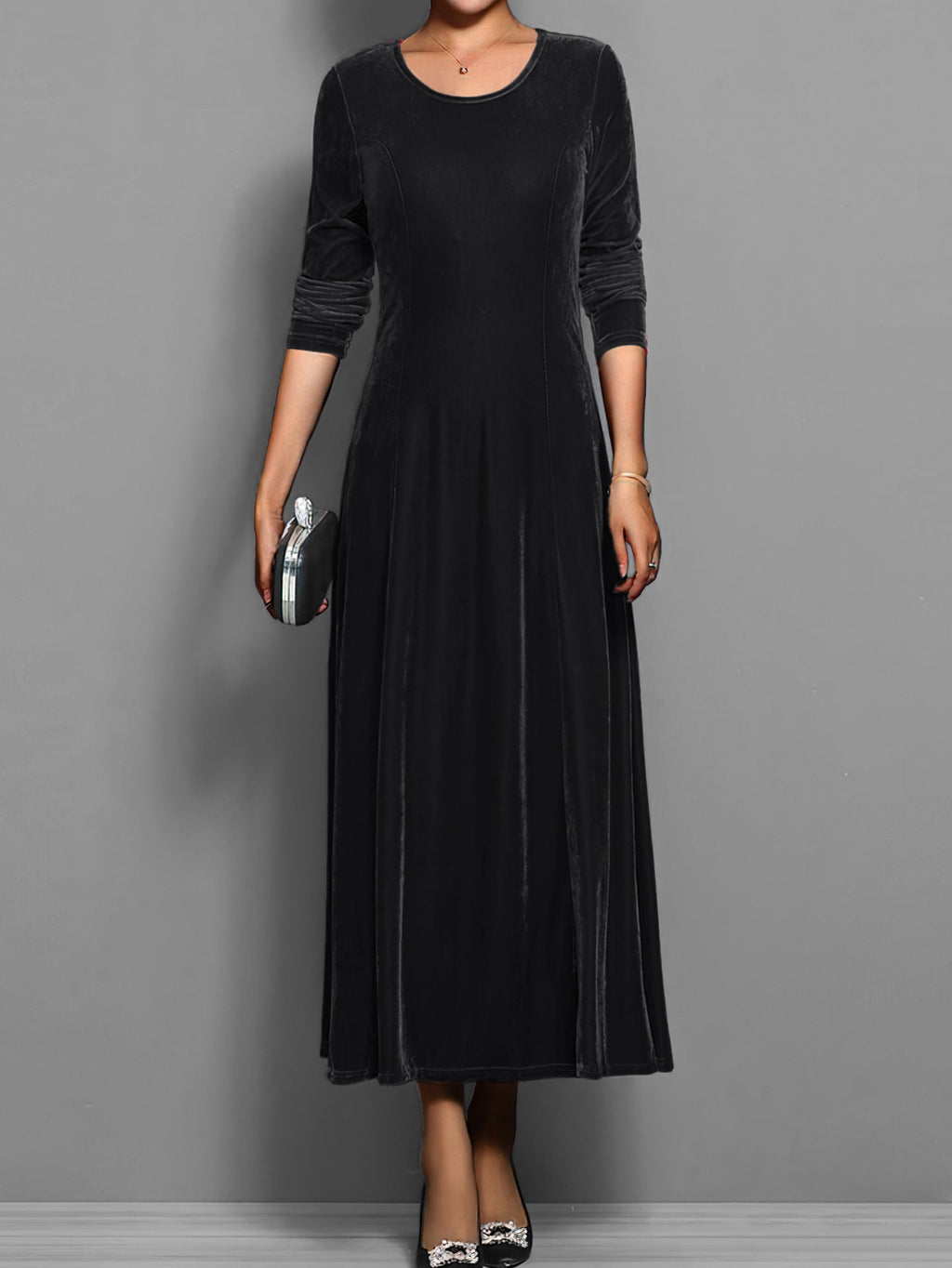 Spring Autumn Elegant Velvet Dress Women Clothing