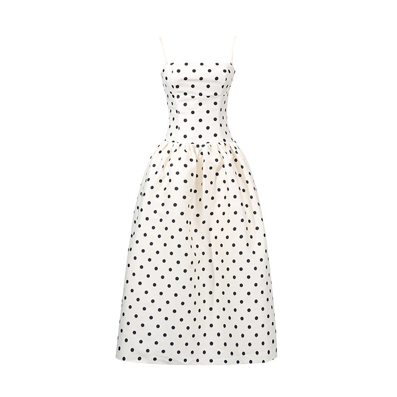 Autumn Fitted Waist Polka Dots Printed Waist Controlled French Elegant Dress