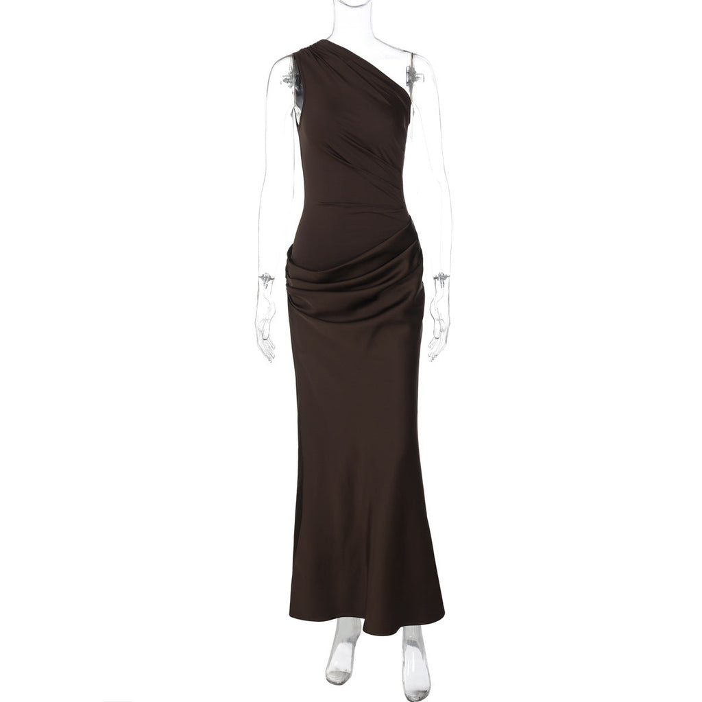 One Shoulder Slim Fit Sexy Patchwork Sheath Socialite Maxi Dress Women