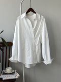 Irregular Asymmetric Side Slit Diagonal Button Shirt Women Autumn Korean Minimalist Long Sleeve Top