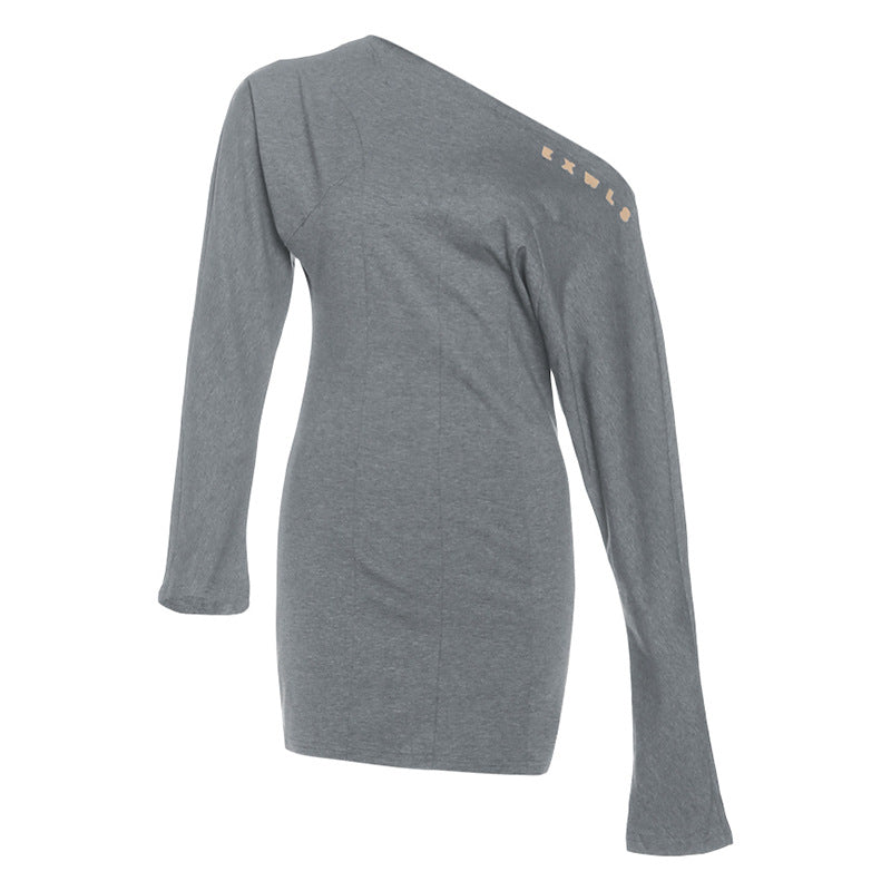 Trend Fall Women Clothing Jennie Same Sexy One Shoulder Cold Shoulder Long Sleeve Waist Dress