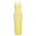 Summer Women Clothing Strap Backless Sexy Solid Color Popcorn Dress
