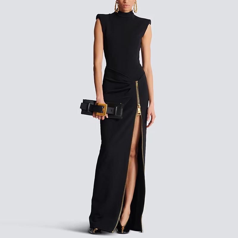 Sleeveless Zipper Split Stretch Maxi Dress Maxi Dress Gown