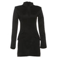 Autumn Winter Women Elegant Sexy Waist Trimming Hip Skirt Solid Color Long Sleeve Dress