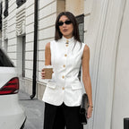Fashionable Elegant Sleeveless Vest Top Spring Summer White Small Stand Collar Office Casual Shirt