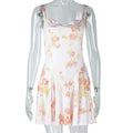 Sexy Sweet Women Clothing Backless Print Trendy A line Dress Strap Waist Slimming Short Dress