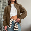 Women Jacket Retro Personality Street Khaki Suede Warm Jacket Autumn Winter