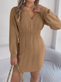 Fall Winter Twist Lantern Sleeve Package Hip Sweater Dress Women Clothing
