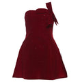 Winter Sexy Slim Fit Backless Tube Top Bowknot Short Dress Solid Color Zipper Sequ Dress