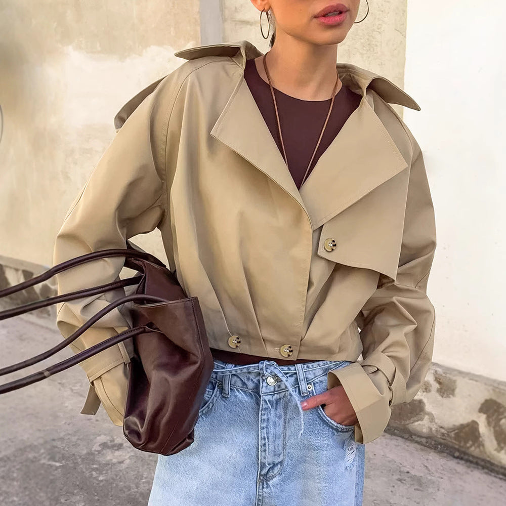 Autumn Khaki Double Breasted Collar Trench Coat Coat Casual Jacket for Women