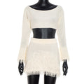 Women Clothing Autumn Sexy Long Sleeve Slim Fit Skirt Woolen Two Piece Sets