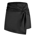 Women Skort Suede Kinked Pantskirt Heap Pleated Irregular Asymmetric Pantskirt Short Skirt