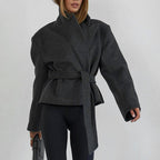 Fall Winter Short Blazer Women All Matching Youthful Looking Lace up Waist Woolen