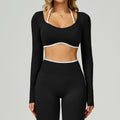 Seamless Contrast Color Yoga Long Sleeve Faux Two Piece Short Slim Fit Yoga T shirt Running Sports Workout Clothes