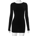 Women Clothing Summer Solid Color Round Neck Backless Slim Fit Sheath Dress