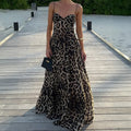 Sexy Sling Leopard Print Maxi Dress Women Clothing Autumn