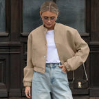 Autumn Winter Flight Jacket Khaki Thick Small Stand Collar Woolen Coat Office Women Clothing