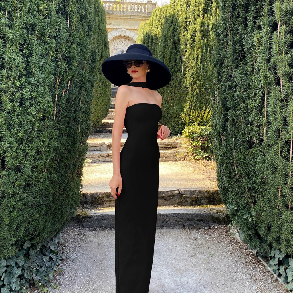Women Tube Top off the Shoulder Collar French Halter Backless Slim Hip Split Dress