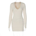 Women Sexy Solid Color Sheath Waist Controlled Pleated Dress