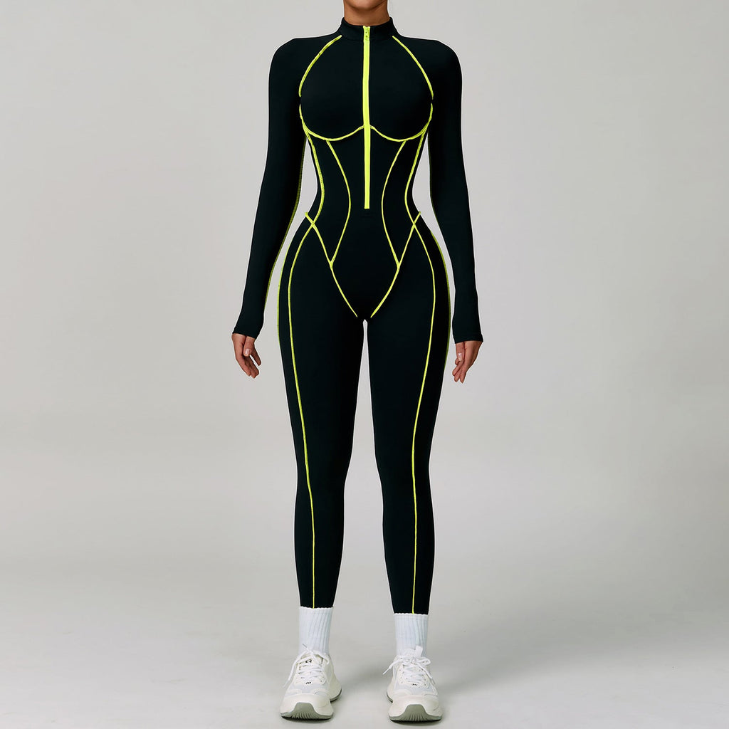 Contrast Color One Piece Quick Drying Yoga Clothes Back Tight Workout Clothes High Strength Sports Running Jumpsuit