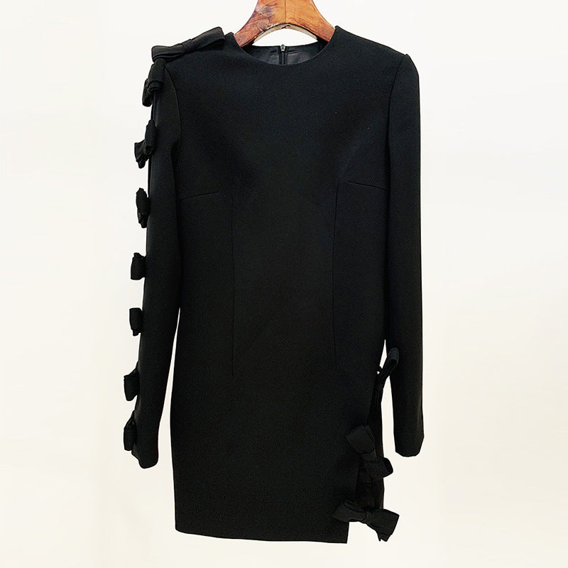 Early Autumn Star Personality Asymmetric Hollow Out Cutout Bow Dress Small Dress