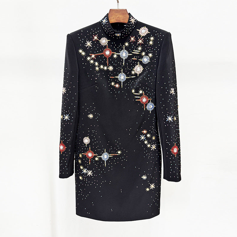 Exquisite Rhinestone Embroidered Beads Rhinestone Slim Fit Long Sleeved Dress Small Dress