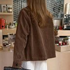 Autumn Winter Retro Maillard Suede Collared Long Sleeved Coat Women Simple Light Luxury Loose Figure Flattering