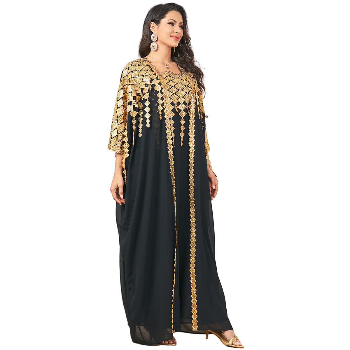 Middle East Metallic Color Muslim Robe Loose Two-Piece Suit Dress