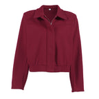 Autumn Elegant Wine Red Collared Cropped Jacket All Matching Loose Zipper Coat