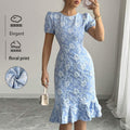 Summer Package Hip Fishtail Dress Office Printing round Neck Dress
