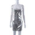 Women Clothing Spring Summer Metallic Color Tube Top Cinched Waist Package Hip Split Ladies Dress Women