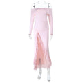 Off Shoulder Sexy Slit Ruffled Long Sleeve Dress for Women Autumn Slim Fit Maxi Dress