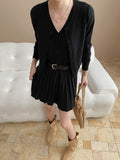 Lazy Blogger French High Grade Knitted Cardigan V neck Vest Dress Two Piece Sets