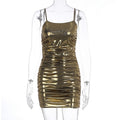 Summer Women Sexy Electronic Music Festival Glossy Bronzing Sling Sheath Dress