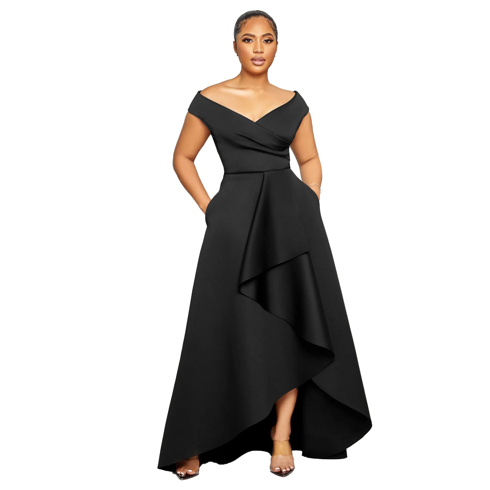 Women Sexy Slim Fit Solid Color off Shoulder Sleeveless Large Swing Dress