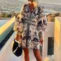 Women Clothing Autumn Ladies Printed Beach Loose Short Dress
