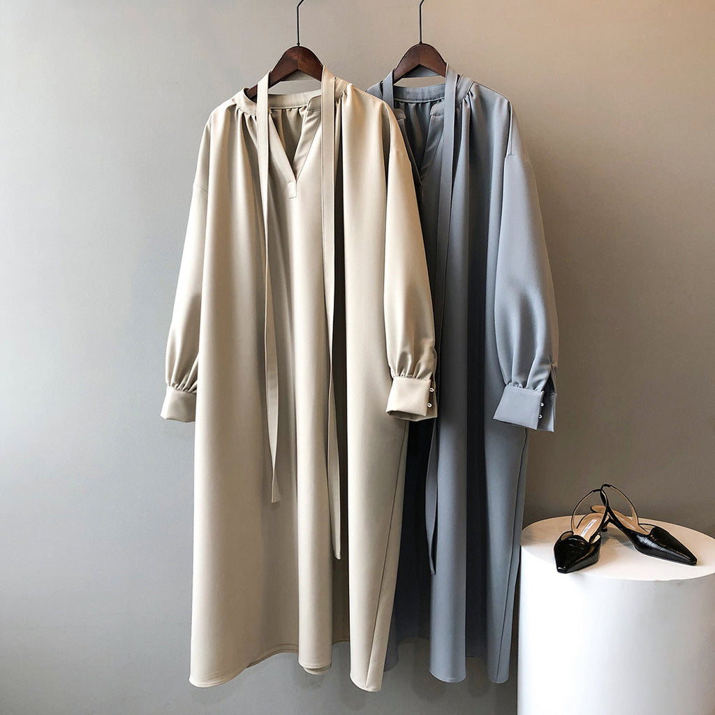 Women V neck Dress for Women Autumn Korean Loose Elegant Elegant Tied Maxi Dress